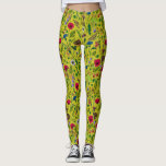 Wild flowers and moths on green leggings<br><div class="desc">Hand-painted collection of various wild flowers.</div>