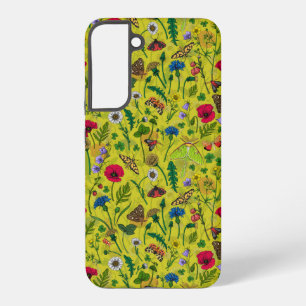 Wild flowers and moths on green samsung galaxy case