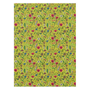 Wild flowers and moths on green tablecloth