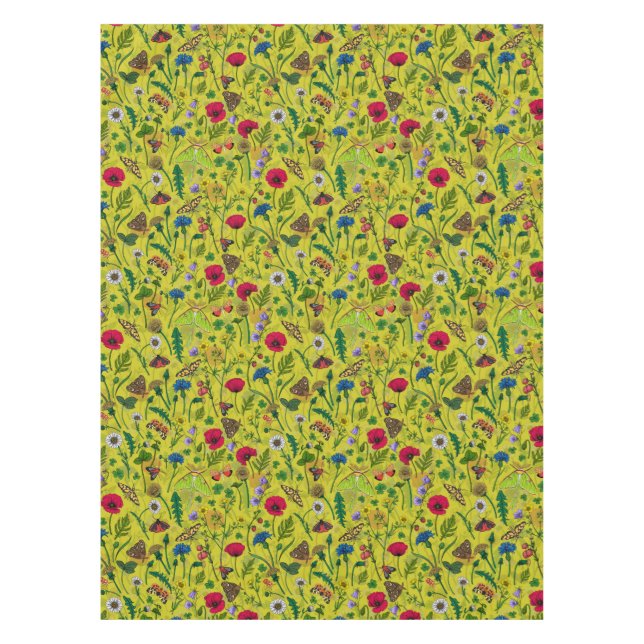 Wild flowers and moths on green tablecloth (Front)