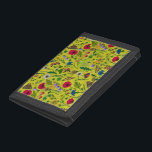 Wild flowers and moths on green trifold wallet<br><div class="desc">Hand-painted collection of various wild flowers.</div>