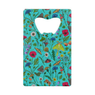 Wild flowers and moths on teal