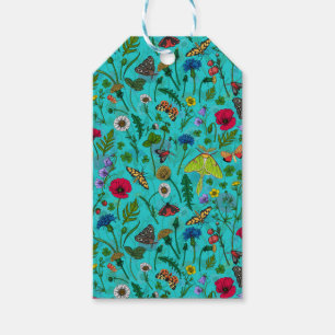 Wild flowers and moths on teal gift tags