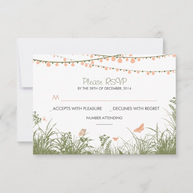wild flowers and string lights wedding RSVP cards (Front)