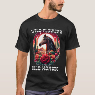 Wild Flowers and Wild Horses Vintage Sunset Countr T-Shirt