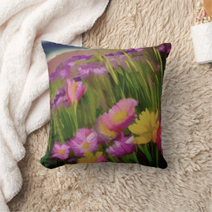 Wild Flowers At Dusk Watercolor Floral Art Cushion