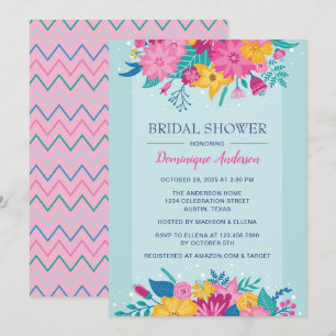 Wild Flowers Blue and Pink Bridal Shower Invitation