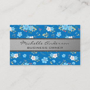 Wild Flowers Blue White Floral Pattern Business Card