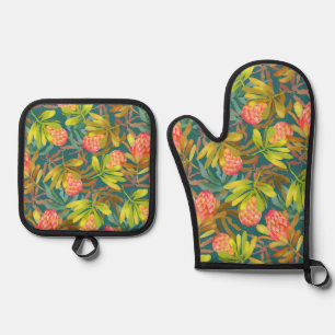 Wild Flowers Botanical Protea Oven Mitt & Pot Holder Set