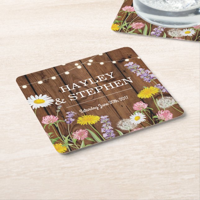 Wild Flowers Coasters Wood Lights Wedding Party (Angled)