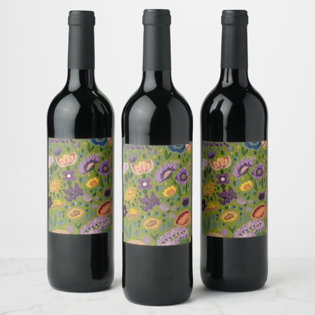 Wild flowers colors wine label (Bottles)