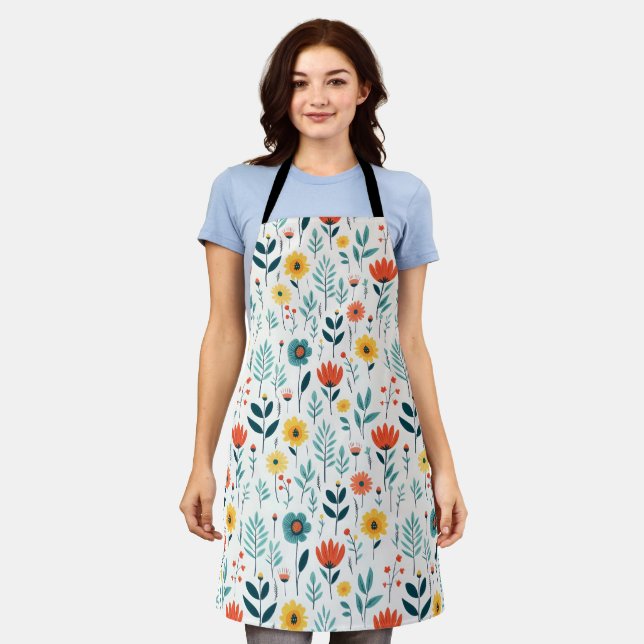 Wild Flowers Colourful Pattern Apron (Worn)