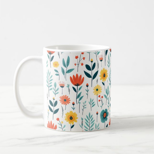 Wild Flowers Colourful Pattern Coffee Mug (Left)