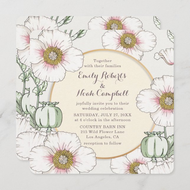 Wild Flowers Country Wedding Pastel Floral Modern Invitation (Front/Back)