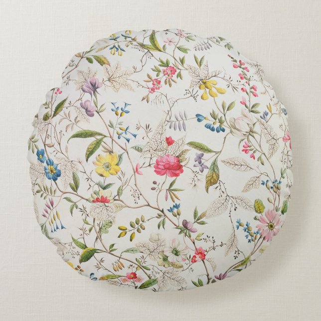 Wild flowers design for silk material, c.1790 (w/c round cushion (Front)