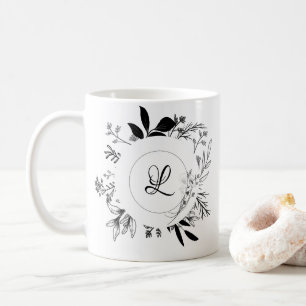 Wild Flowers Doodles Monogram  Coffee Mug