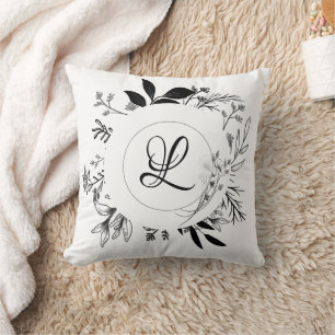 Wild Flowers Doodles Monogram Design Cushion