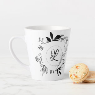 Wild Flowers Doodles Monogram Latte Mug