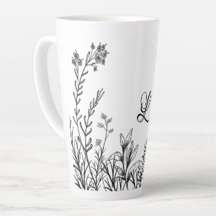 Wild Flowers Doodles Monogram Latte Mug