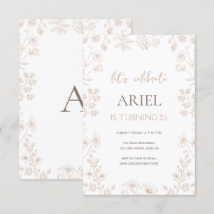 Wild flowers drawing cute floral 21st birthday invitation