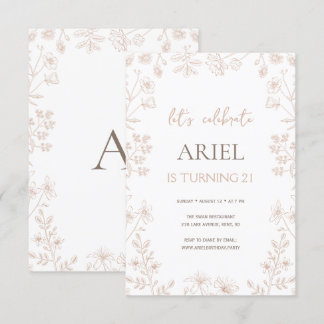 Wild flowers drawing cute floral 21st birthday invitation