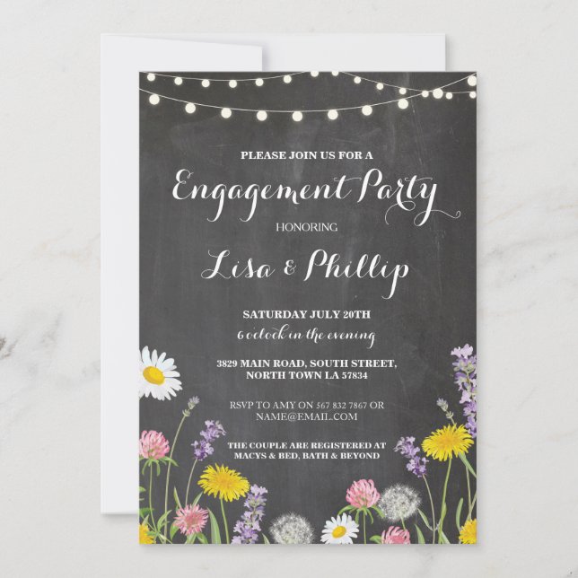 Wild Flowers Engagement Party Chalk Shower Invite (Front)