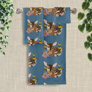 Wild Flowers Fawn Blue Bath Towel Set