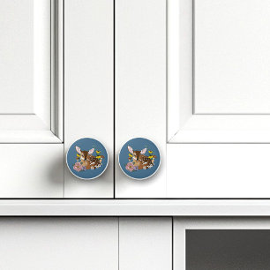 Wild Flowers Fawn Blue Ceramic Knob