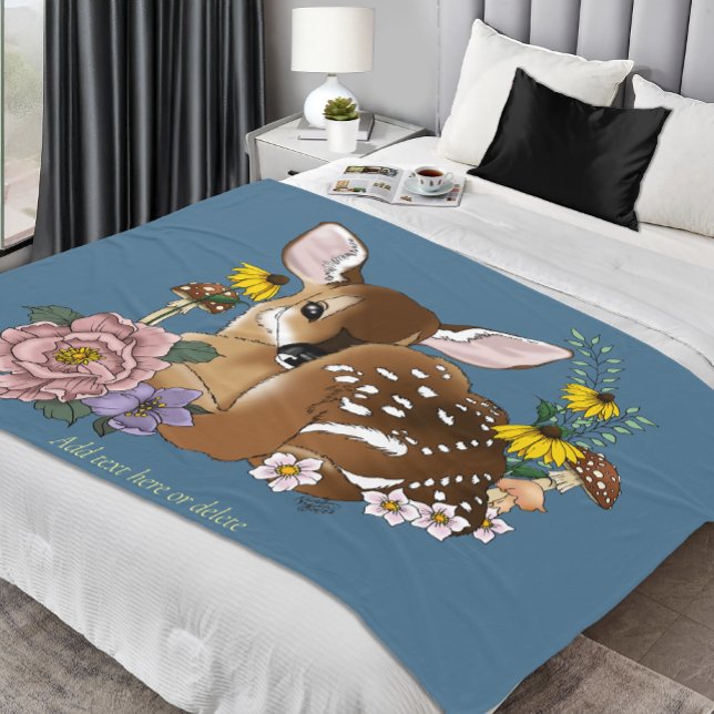 Wild Flowers Fawn Blue Fleece Blanket (Creator Uploaded)