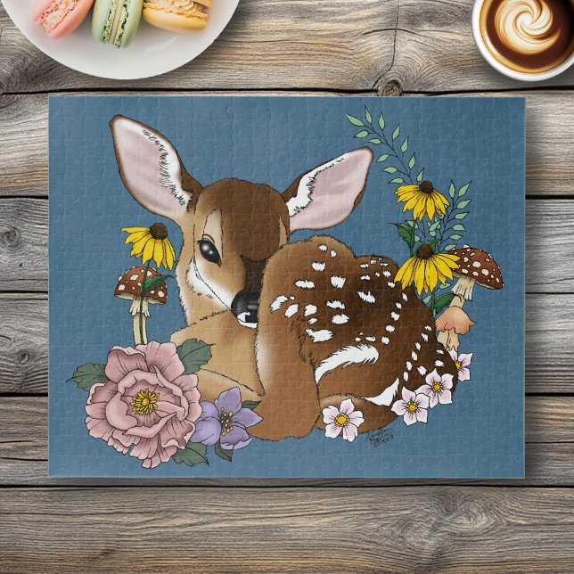 Wild Flowers Fawn Blue Jigsaw Puzzle (Creator Uploaded)