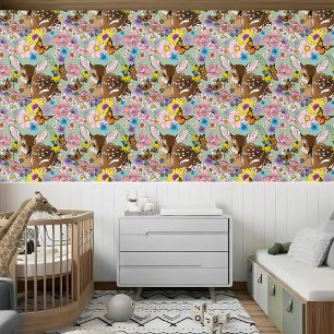 Wild Flowers Fawn Green Wallpaper