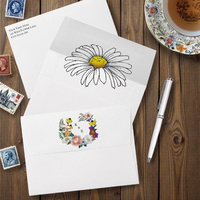 Wild Flowers Floral Blue Mushrooms Envelope (Creator Uploaded)