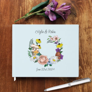 Wild Flowers Floral Blue Mushrooms Guest Book