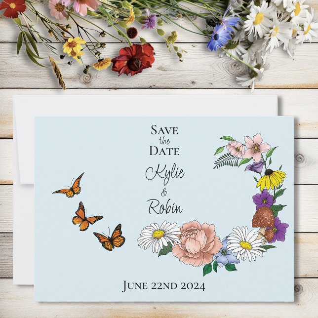 Wild Flowers Floral Blue Mushrooms Save The Date (Creator Uploaded)