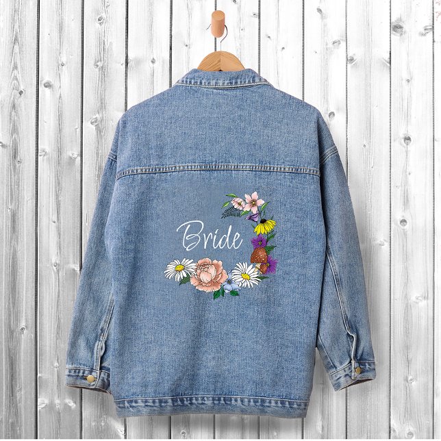 Wild Flowers Floral Blue Mushrooms Wedding Denim Jacket (Creator Uploaded)
