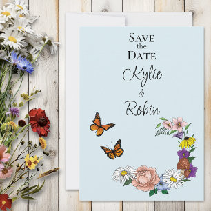 Wild Flowers Floral Blue Mushrooms Wedding Save The Date