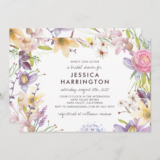 Wild flowers frame bridal shower invitation (Front/Back)