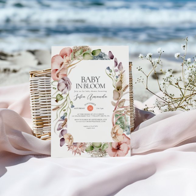 Wild Flowers Frame Minimalist Baby Shower Invitation (Creator Uploaded)