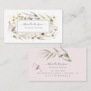 Wild Flowers Greenery Gold Glitter Business Card