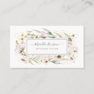 Wild Flowers Greenery Gold Glitter Business Card