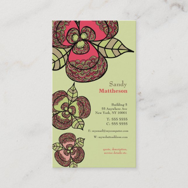 Wild Flowers Illustrated Designer Business Card (Front)
