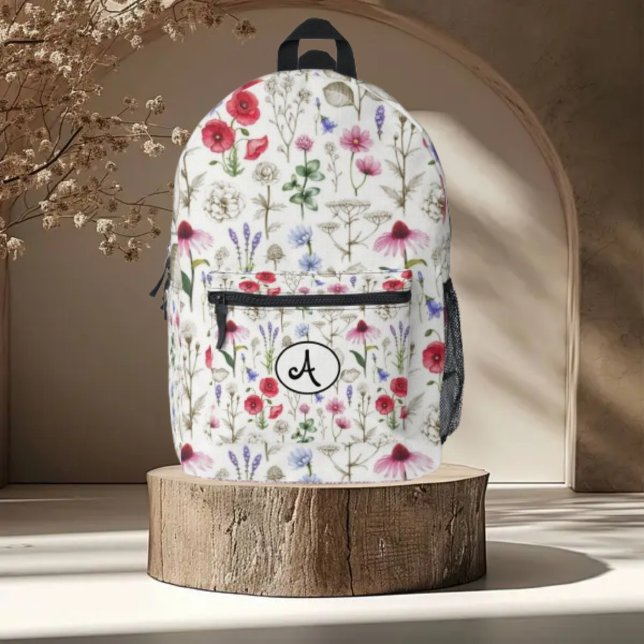 Wild Flowers Illustration Pattern – Hand-Drawn  Printed Backpack (Creator Uploaded)