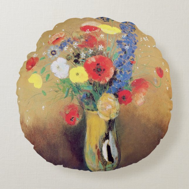 Wild flowers in a Long-necked Vase, c.1912 Round Cushion (Front)