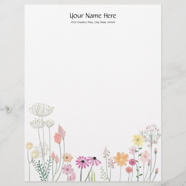 Wild Flowers Linen Custom Letterhead (Front)