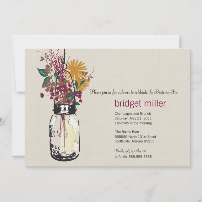 Wild flowers & Mason Jar Bridal Shower Invitation (Front)