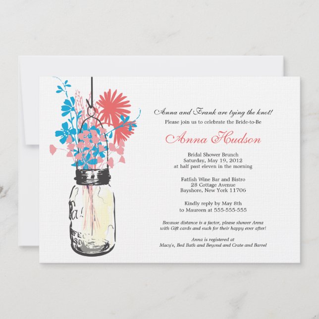 Wild flowers & Mason Jar Bridal Shower Invitation (Front)
