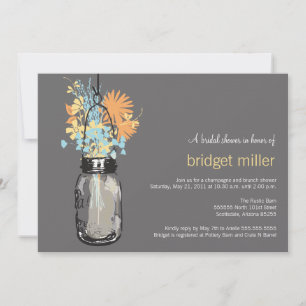 Wild flowers & Mason Jar Bridal Shower Invitation