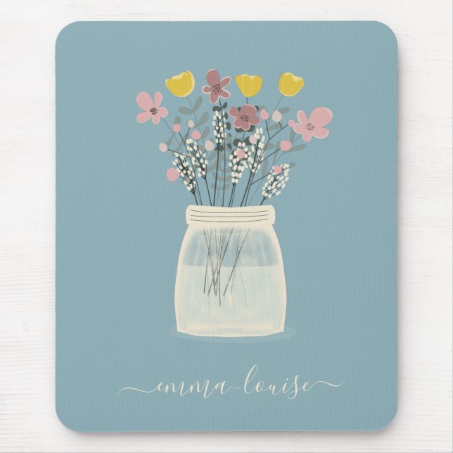 Wild Flowers Mason Jar Hand Lettered Monogram Mouse Pad (Front)