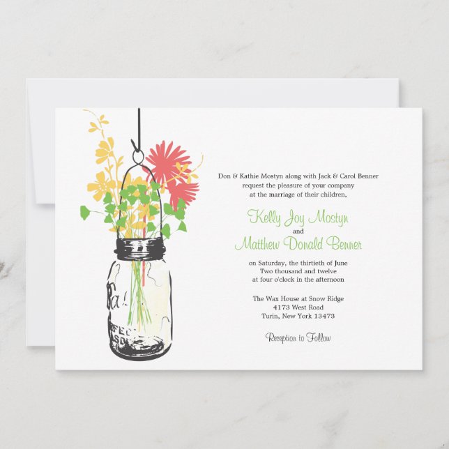 Wild flowers & Mason Jar Wedding Invitations (Front)