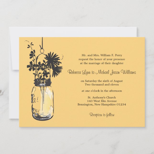 Wild flowers & Mason Jar Wedding Invitations (Front)